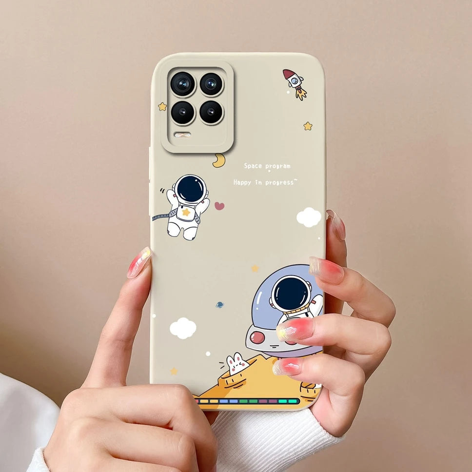Cases For Realme 8 Pro 4G Shell Lovely Cartoon Astronaut Pattern Soft Liquid Silicone Phone Covers For Realme8 8Pro Fundas Coque