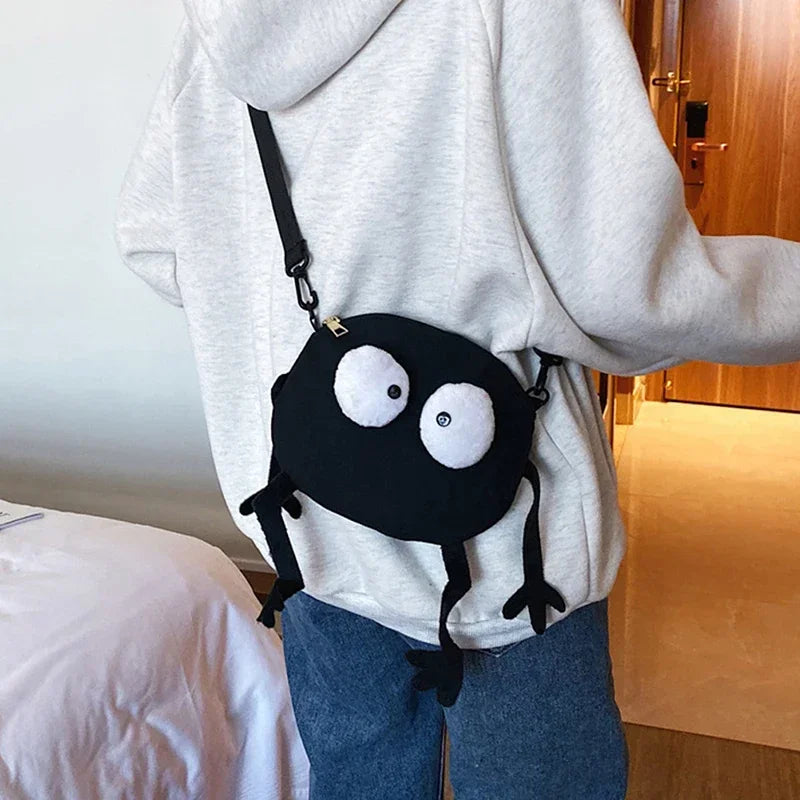 New Fashion Big Eyes Canvas Girls Shoulder Bag Cute Black Briquettes Messenger Bag Kids Women Coin Purse Mini Crossbody Handbag
