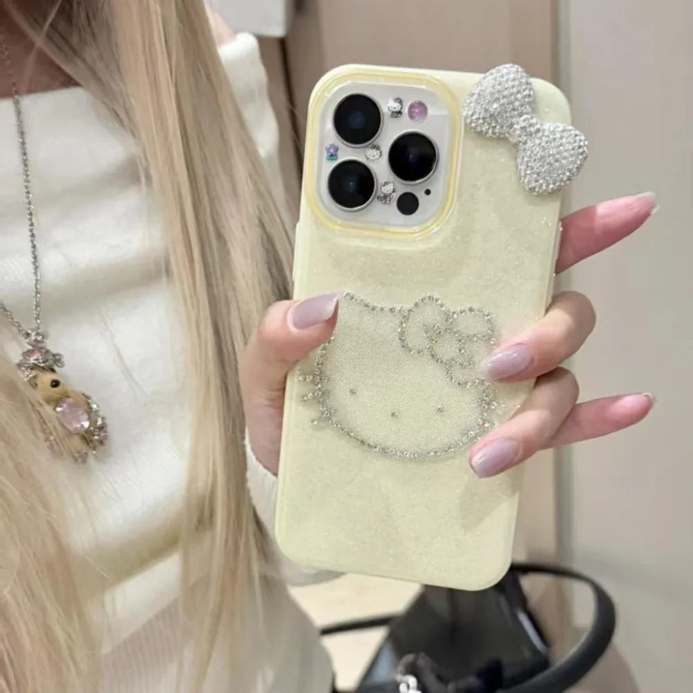 Girly Heart Hello Kitty Anime Kawaii Sanrio Diamond Pendant Phone Case Cute Cartoon Suitable for iphone Apple 16promax Cover
