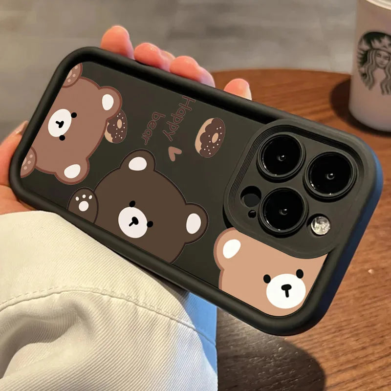 Cute Cartoon Bear Case for Samsung Galaxy S25 S23 S22 S24 Ultra Plus S21 FE A54 A53 A52 A52S A16 A15 A35 A55 A34 A33 A32 Cover