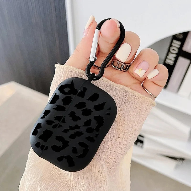 Black Leopard Print Earphone Case for Airpods Pro 2/Pro Silicone Protective Cover for Apple Airpods 4 1/2 3 Case