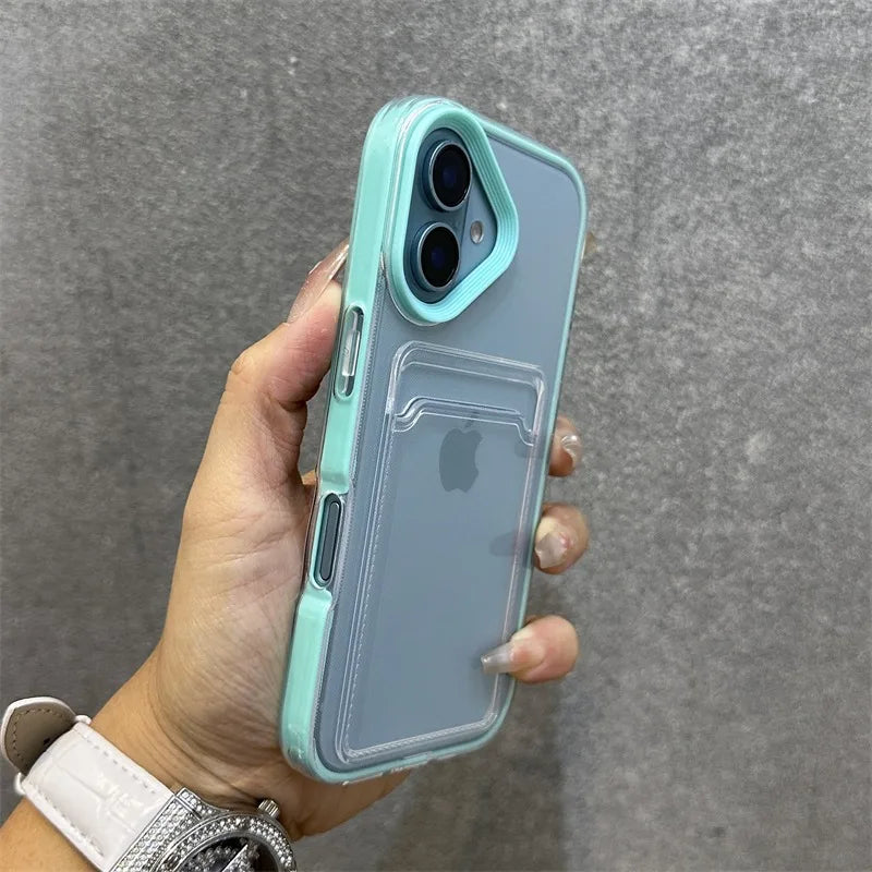 Luxury Card Slot Bag Clear With lanyard Phone Case For iPhone 11 12 13 14 15 Pro Max 16 Plus XS Shockproof Bumber Soft TPU Cover