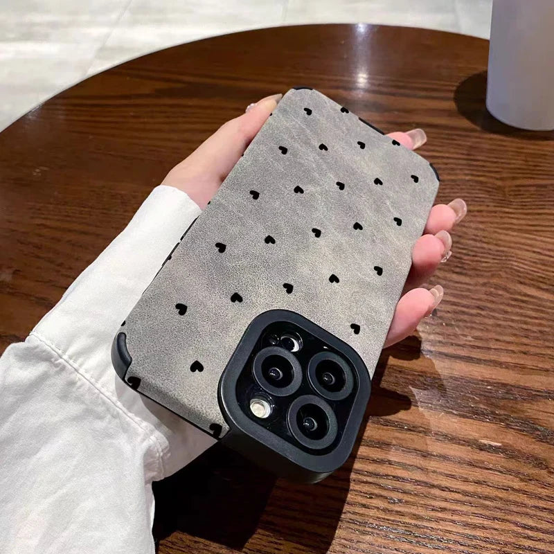 Gray Silicone Leather Little Love Heart Case For Samsung Galaxy S22 S21 A54 A34 A53 A51 A52 A23 A32 A31 A71 A72 A73 A14 A13 A12