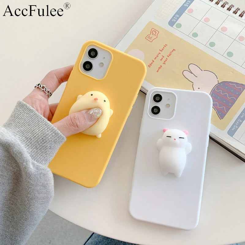 3D Squishy Toys Chick Cat Case For Apple iPhone 15 14 Plus 12 13 mini 11 Pro Max SE 2020 SE 3 Animals TPU Cover Soft Cases
