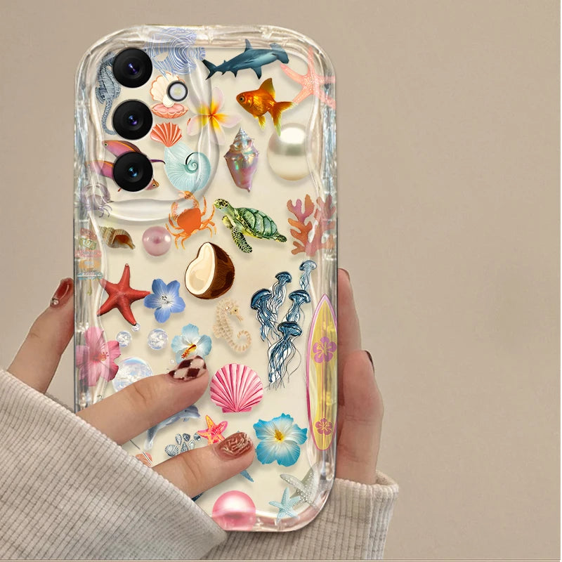 3D Case For Samsung Galaxy S25 S24 Ultra S23 S22 S21 Plus FE A56 A36 A26 A16 A06 A15 A25 A35 A55 5G Color Flower Marine Organism