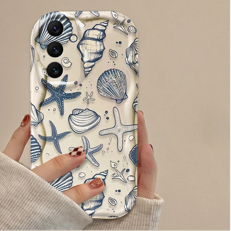 3D Case For Samsung Galaxy S25 S24 Ultra S23 S22 S21 Plus FE A56 A36 A26 A16 A06 A15 A25 A35 A55 5G Color Flower Marine Organism