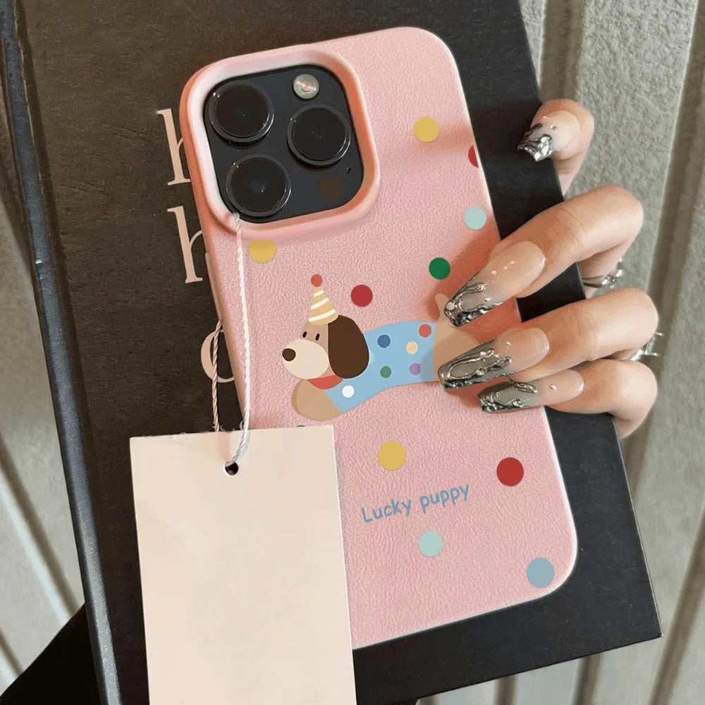 Cute Cartoon Black Cat Dots Leather Phone Case For iPhone 11 Case iPhone 16 14 12 15 13 Pro Max 16 15 Plus Soft Silicone Cover