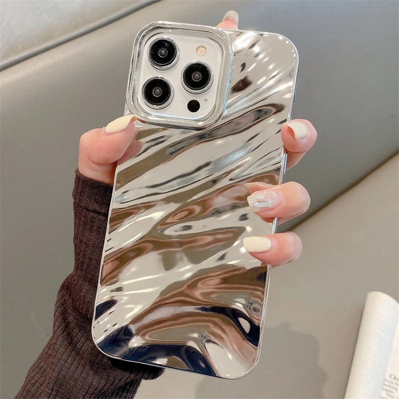 Luxury Plating 3D Wavy Texture Soft Phone Case For iPhone 16 15 14 Plus 13 12 11 Pro XS Max XR Protection Bumper Shockproof Capa