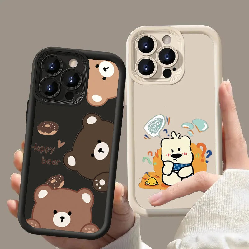 Cute Cartoon Bear Case for Samsung Galaxy S25 S23 S22 S24 Ultra Plus S21 FE A54 A53 A52 A52S A16 A15 A35 A55 A34 A33 A32 Cover