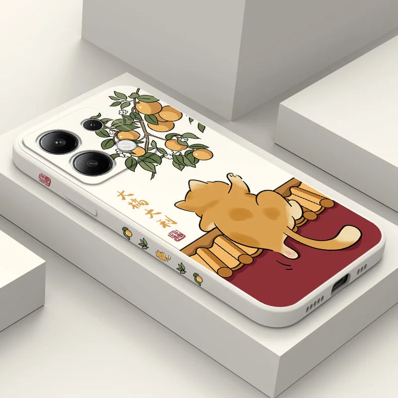 Cute Lively Cat Phone Case For Xiaomi Redmi Note 14 13 12 12S 11 11S 10 10S 9 9S Pro Plus 4G 5G Liquid Silicone Cover