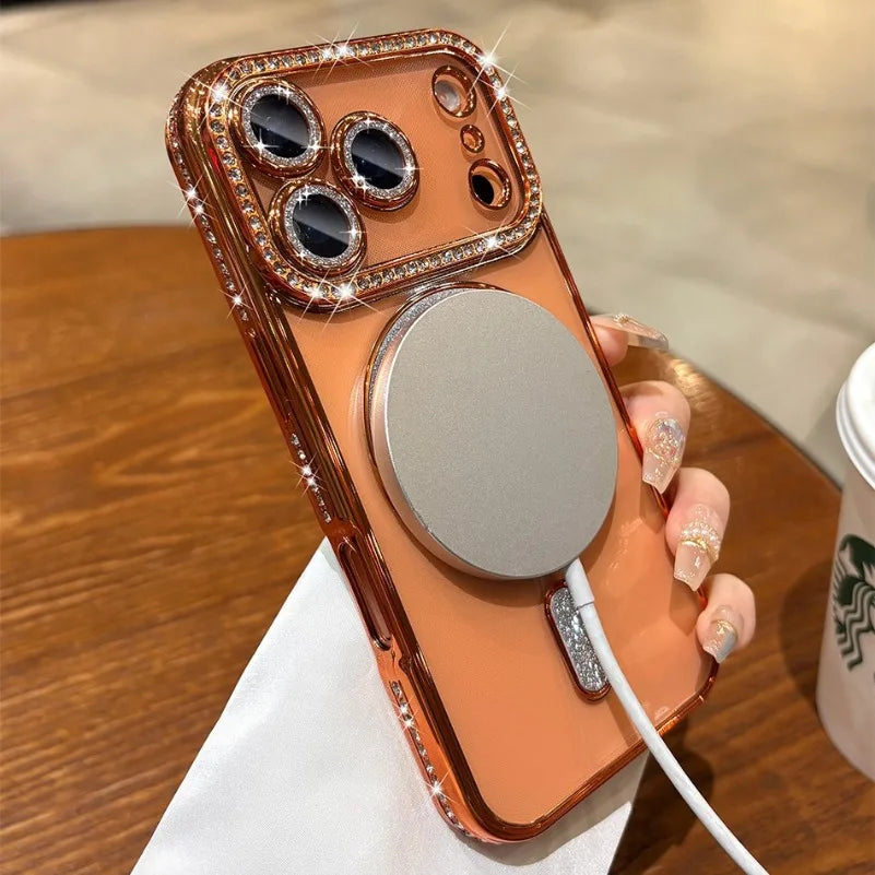 For iPhone 17 Air 17 Pro Max Luxury Girl's Case Bling Diamond Lens Film Magsafe Cover Case for iPhone 16 15 14 13 12 11 Pro Max
