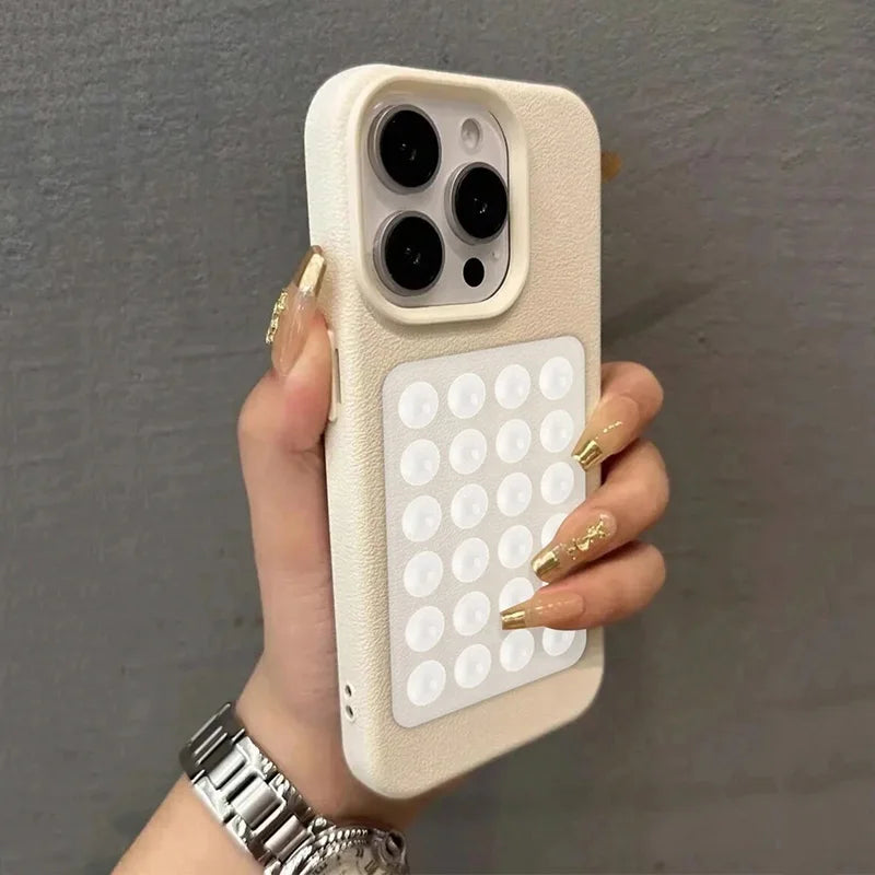Luxury 3D Suction Cup Stand Litchi Pattern Phone Case For iPhone 16 15 14 Pro Max Plus 11 12 13 Pro 14 15 Plus XR XS 16E Cover