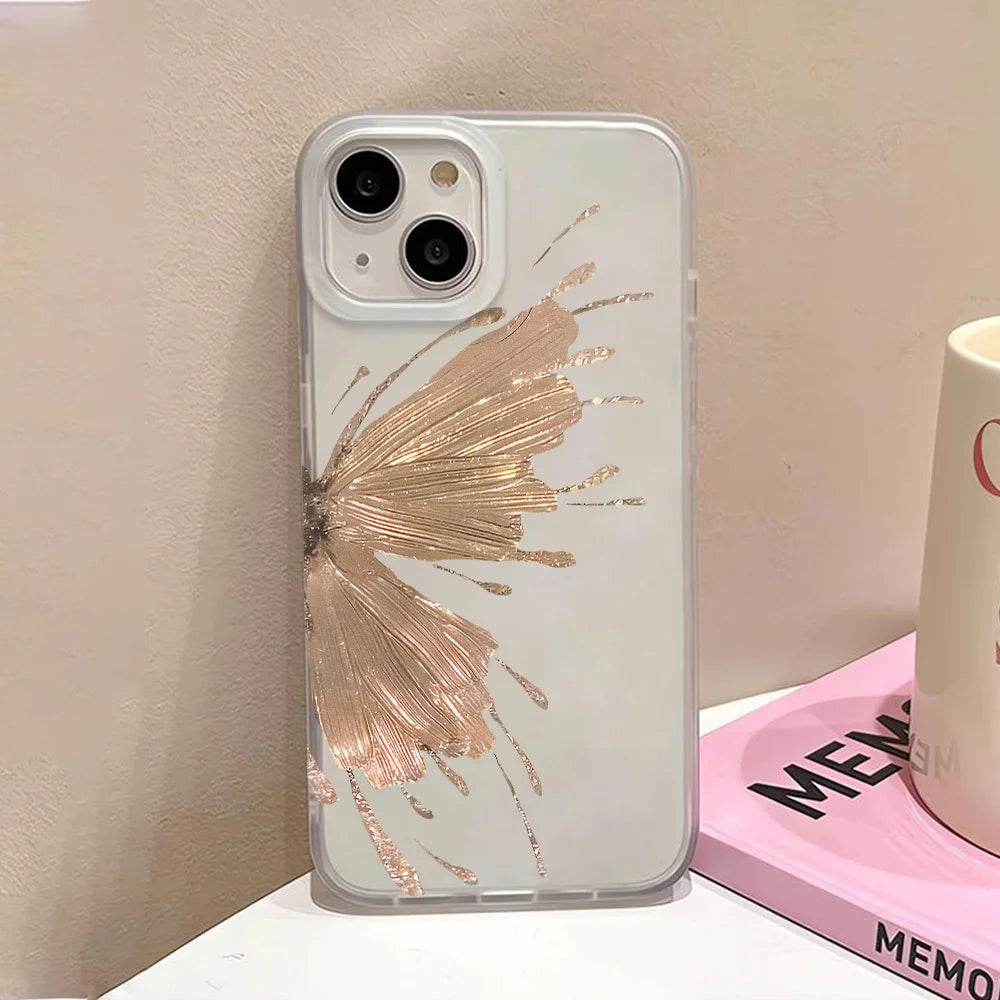 Gold Butterfly Soft TPU Case For iPhone 13 11 12 14 15 17 16 Pro Max Funda iPhone 12 13 Mini Plus Translucent Clear Phone Cover