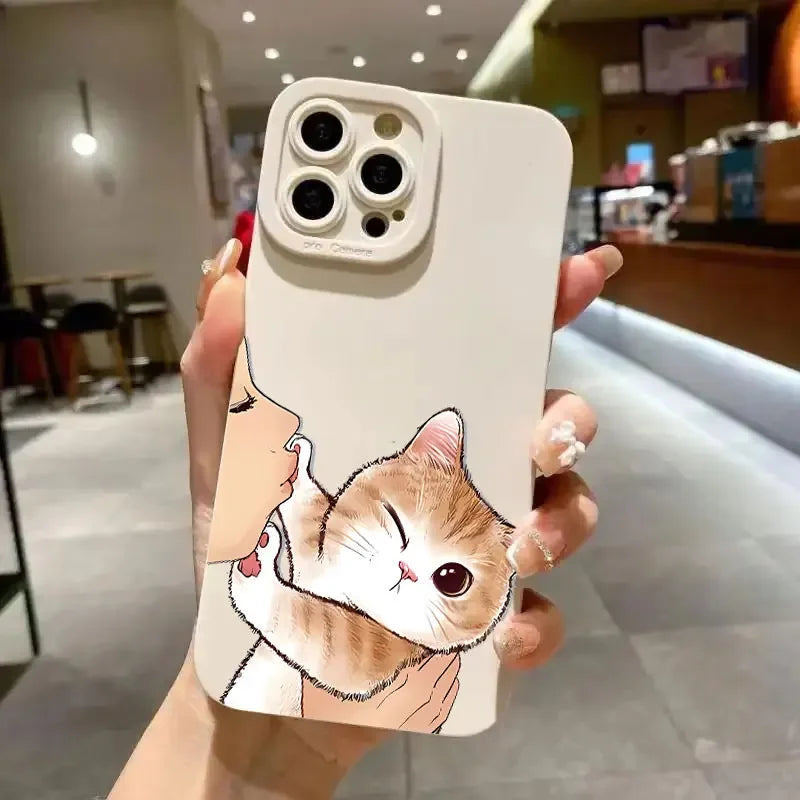 Cat American short Shorthair kiss Phone Case for iPhone 16 Cases iPhone 15 14 13 12 Mini 11 Pro Max 16 7 8 Plus XS SE Back Cover