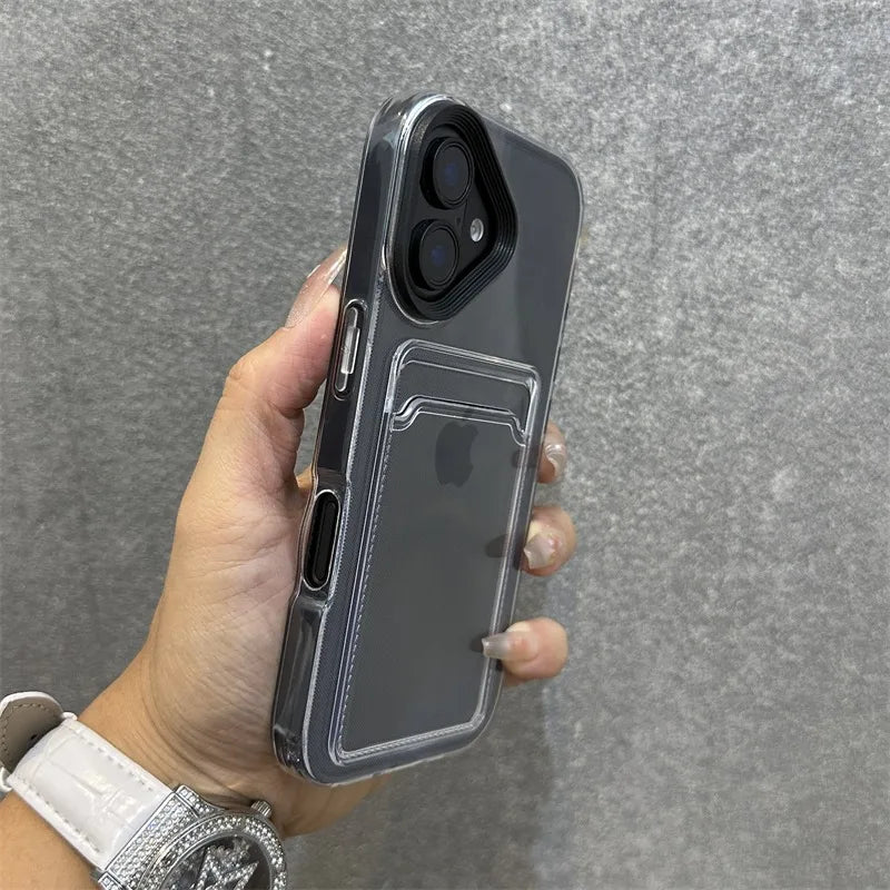 Luxury Card Slot Bag Clear With lanyard Phone Case For iPhone 11 12 13 14 15 Pro Max 16 Plus XS Shockproof Bumber Soft TPU Cover