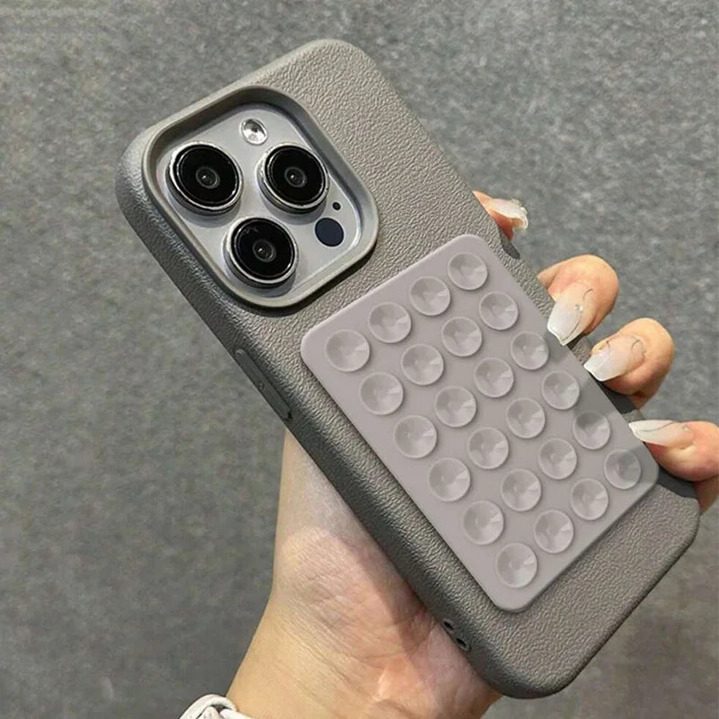 Luxury 3D Suction Cup Stand Litchi Pattern Phone Case For iPhone 16 15 14 Pro Max Plus 11 12 13 Pro 14 15 Plus XR XS 16E Cover