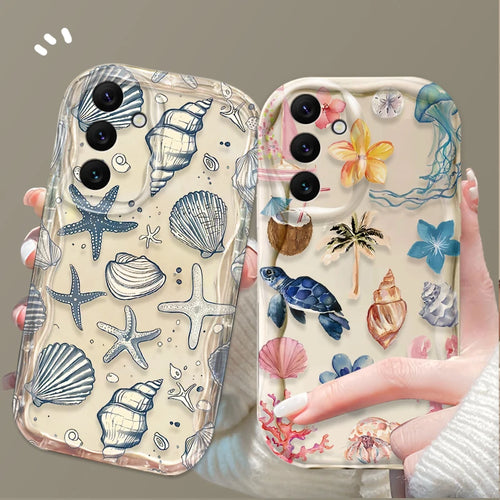 3D Case For Samsung Galaxy S25 S24 Ultra S23 S22 S21 Plus FE A56 A36 A26 A16 A06 A15 A25 A35 A55 5G Color Flower Marine Organism