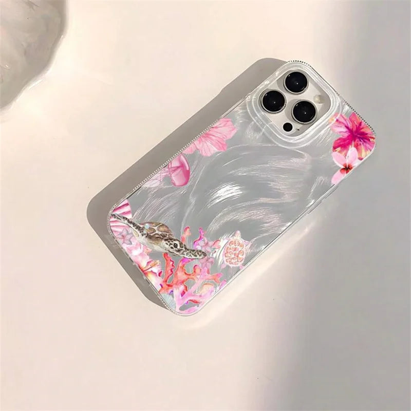 Summer Turtle Chiffon Texture Phone Case for Xiaomi Redmi Note 14 13 12 11 Pro Plus 5G 12S 11S 10 Redmi 14C 13C Glossy Cover