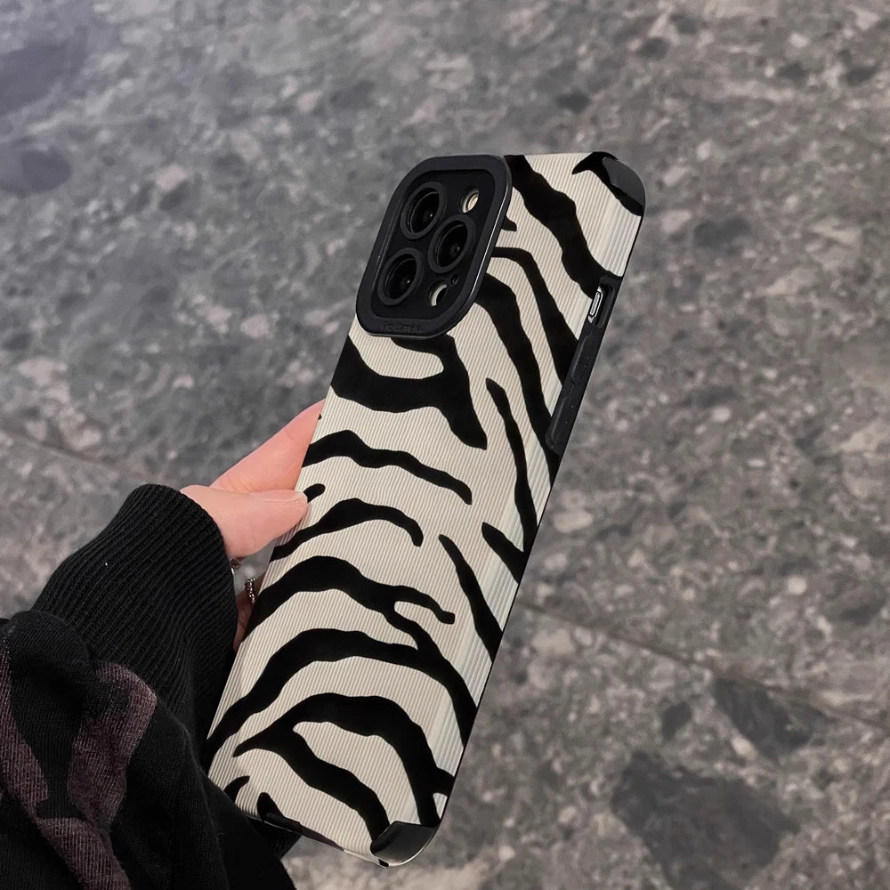 Fashion Zebra Stripe Silicone Phone Case For iPhone 13 14 15 Pro Max 11 12 Mini X XS XR 7 8 Plus SE Soft Shockproof Full Cover