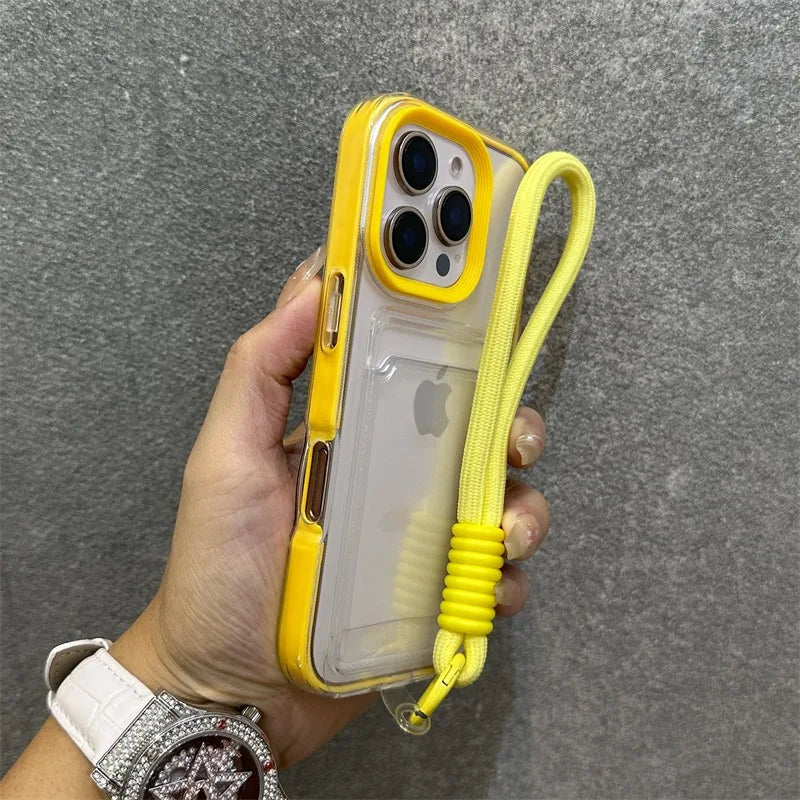 Luxury Card Slot Bag Clear With lanyard Phone Case For iPhone 11 12 13 14 15 Pro Max 16 Plus XS Shockproof Bumber Soft TPU Cover