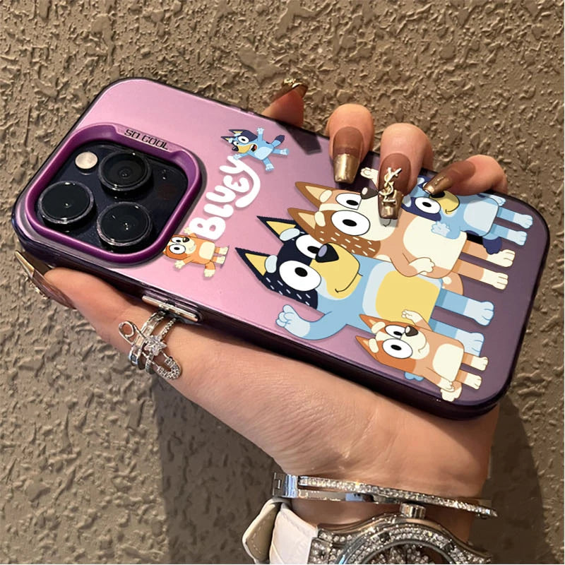 Cartoon Dog B-Blueys Matte Case for iPhone 14 16 15 13 12 11 Pro Max XS X XR 8 7 Plus SE 2020 Plating Hard Protective Back Cover