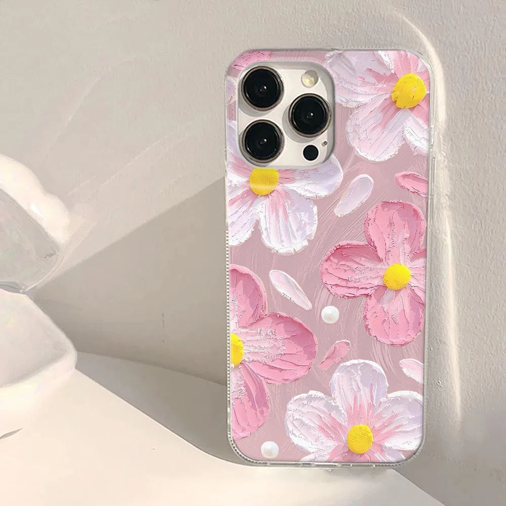 Daisy Fashionable Cherry Blossom Printed Phone Case For iPhone 13 11 12 14 15 16 Pro Max Plus 16E XR 8 7 Plus SE2 X XS Max Cover