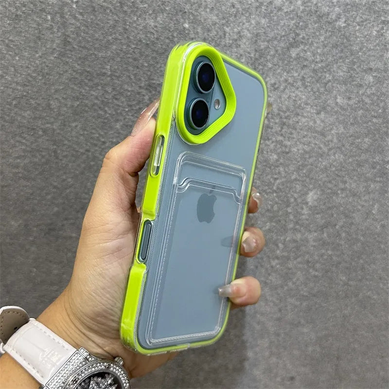 Luxury Card Slot Bag Clear With lanyard Phone Case For iPhone 11 12 13 14 15 Pro Max 16 Plus XS Shockproof Bumber Soft TPU Cover