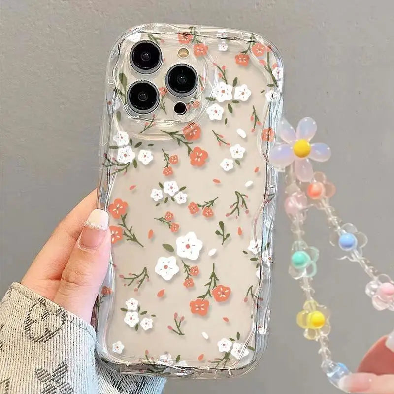 Phone Cases For IPhone 15 Pro Max 14 11 12 13 Mini XR 6s 6 8 7 Plus X XS SE 2020 Soft TPU Flower Bracelet Chain Shockproof Case