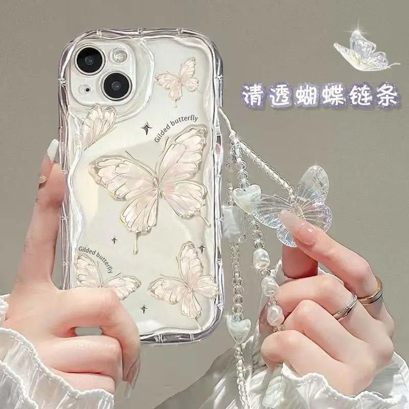 Butterfly Hand Chain Phone Case For Samsung Galaxy A55 A15 A54 A35 A24 A14 A34 A25 S25 S24 Ultra S22 S21 Plus S20 S23 FE Cover