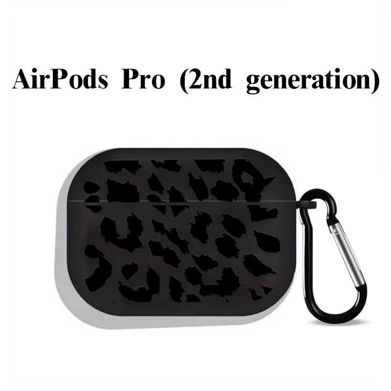 Black Leopard Print Earphone Case for Airpods Pro 2/Pro Silicone Protective Cover for Apple Airpods 4 1/2 3 Case