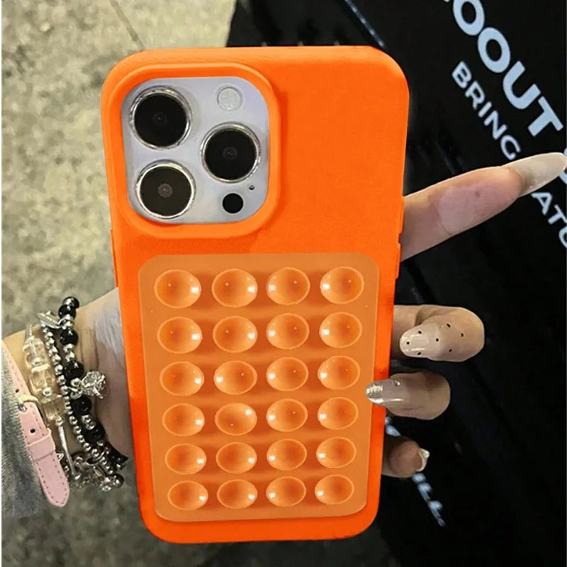 Luxury 3D Suction Cup Stand Litchi Pattern Phone Case For iPhone 16 15 14 Pro Max Plus 11 12 13 Pro 14 15 Plus XR XS 16E Cover