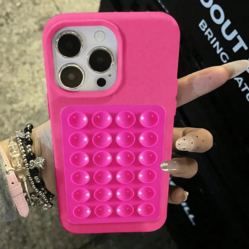 Luxury 3D Suction Cup Stand Litchi Pattern Phone Case For iPhone 16 15 14 Pro Max Plus 11 12 13 Pro 14 15 Plus XR XS 16E Cover