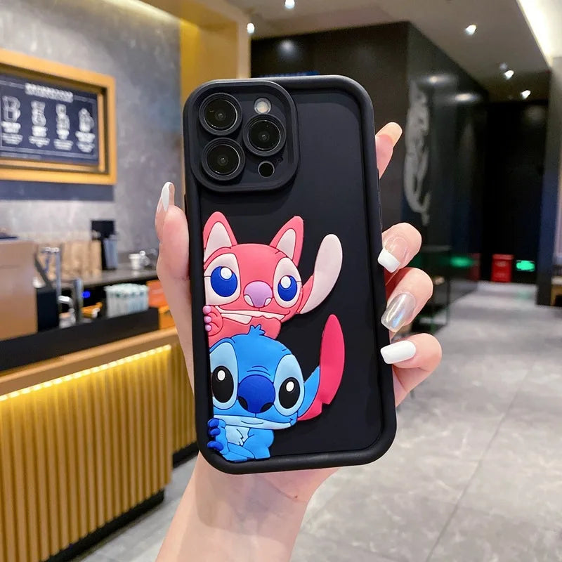 Kawaii Stitch Angel Phone Case for IPhone 16 15 14 13 12 11 Pro Max Plus 7 8 SE X XR XS Max Slim Protective Shockproof Cover
