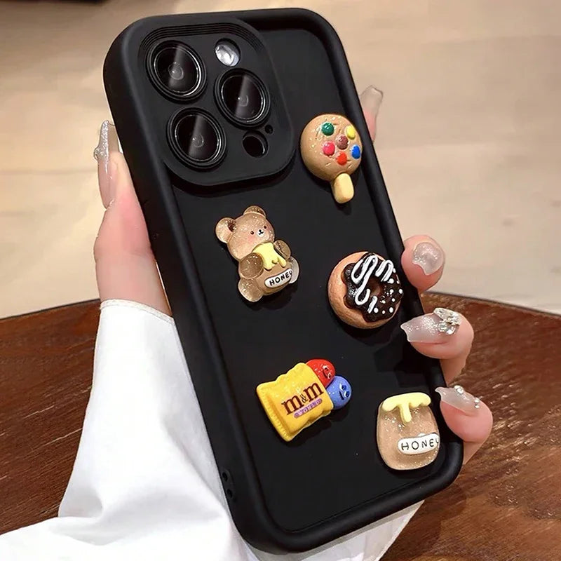 Cute 3D Bear Coffee Doughnut Phone Case For Xiaomi Poco X6 X5 X3 F5 F6 M6 X7 Pro Mi 14T 14 13T 13 12T 12 11 Lite 5G Soft Cover