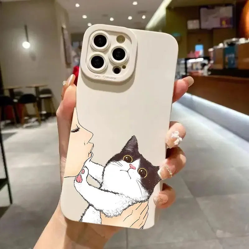 Cat American short Shorthair kiss Phone Case for iPhone 16 Cases iPhone 15 14 13 12 Mini 11 Pro Max 16 7 8 Plus XS SE Back Cover