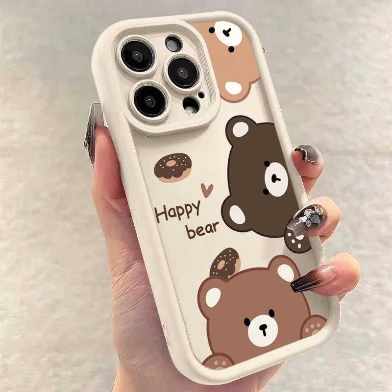 Cute Cartoon Bear Case for Samsung Galaxy S25 S23 S22 S24 Ultra Plus S21 FE A54 A53 A52 A52S A16 A15 A35 A55 A34 A33 A32 Cover