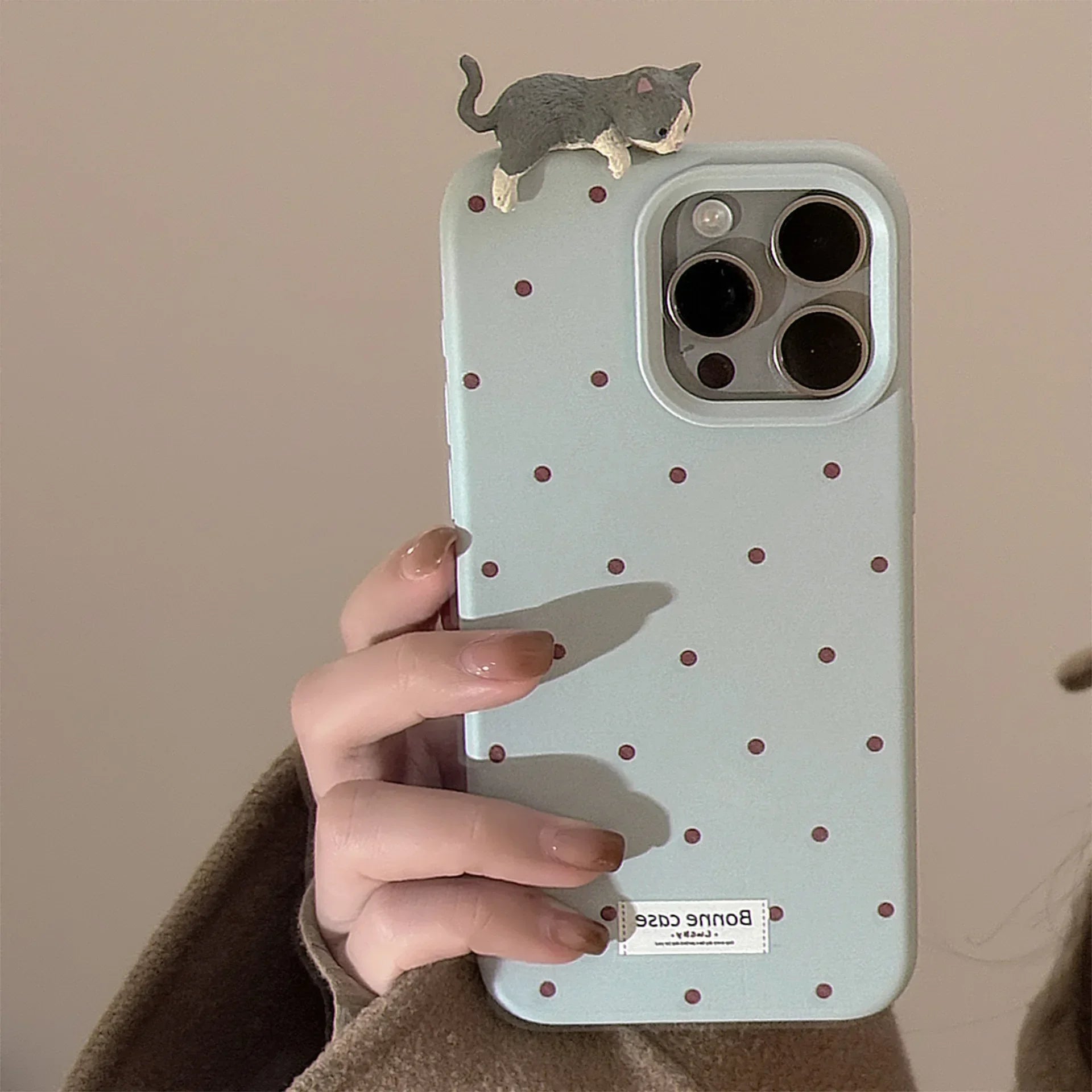 Cute 3D Cat Decorative Polka Dot Phone Case for IPhone17 16 15 14 12 13 11 Pro ProMax Plus X XR Shockproof Phone Cover