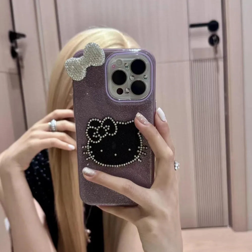 Girly Heart Hello Kitty Anime Kawaii Sanrio Diamond Pendant Phone Case Cute Cartoon Suitable for iphone Apple 16promax Cover