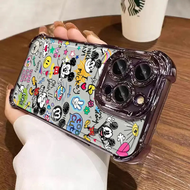 Graffiti Cartoon Mickey Plating Case For Xiaomi Redmi Note 14C 13C 13 12C 12 11 10 9A 9 K50 Pro 4G 5G Shockproof Anti Fall Cover
