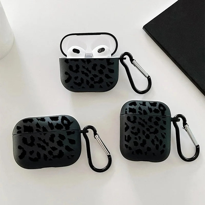 Black Leopard Print Earphone Case for Airpods Pro 2/Pro Silicone Protective Cover for Apple Airpods 4 1/2 3 Case