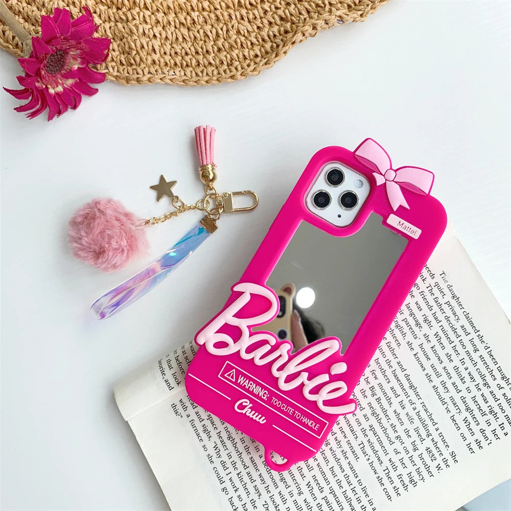 Kawaii Girl Phone Case with Mirror For iPhone 6/6s/7/8 Plus X XS Max XR 11 12 15 16 14 13 Pro Max 15Plus Soft Silicone Cover