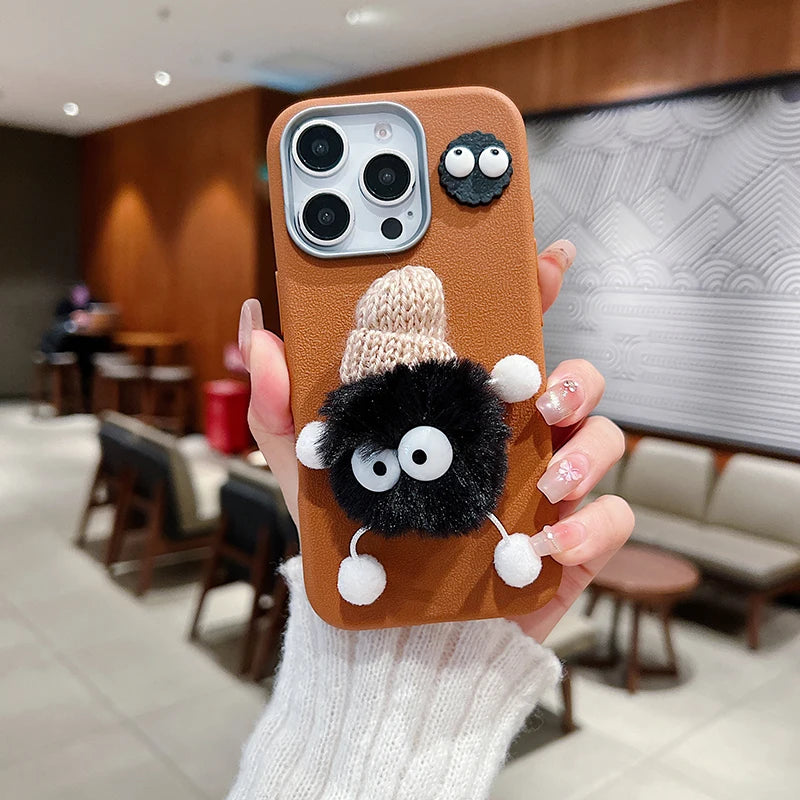 3D Doll Plush Briquettes Leather Phone Case For Xiaomi Redmi Note 14 13 12 11 Pro Plus 5G 12S 11S 10S Redmi 13C 13 12 4G Cover