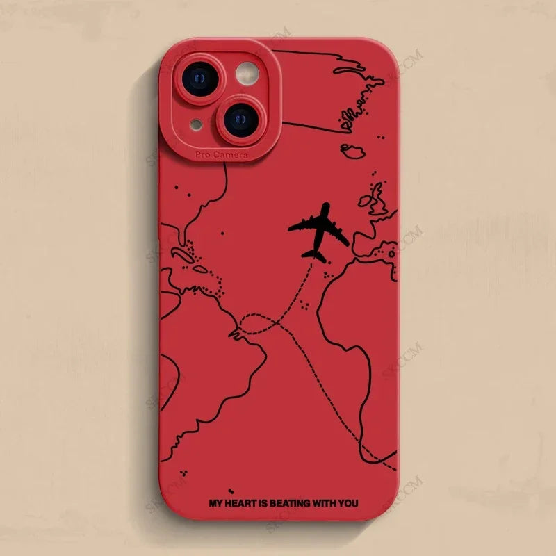 Travel-nspired Airplane Route Desian Phone Case For iPhone 16 15 14 13 12 11 Pro Max Mini 8 7 Plus X XR XS Soft Silicone Covers