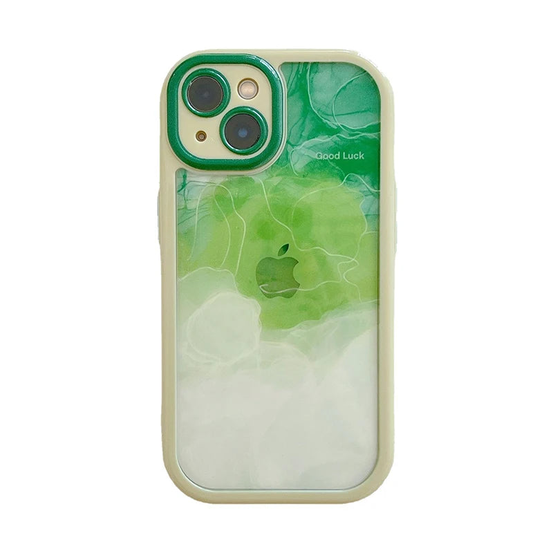 Gradient Pink Green Abstract Oil Painting Acrylic Clear Case For iPhone 16 Pro Max 15 14 13 12 11 Soft Bumper Hard Back Cover