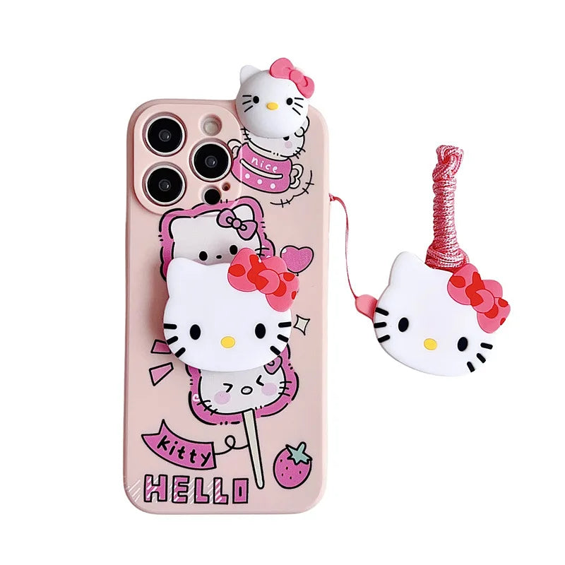 Hello Kitty Sanrio doll Hanging rope pink Phone Case For iPhone 15 14 13 12 11 Pro Max Xr Xs 15 14 Plus Case Cute cartoon Cover