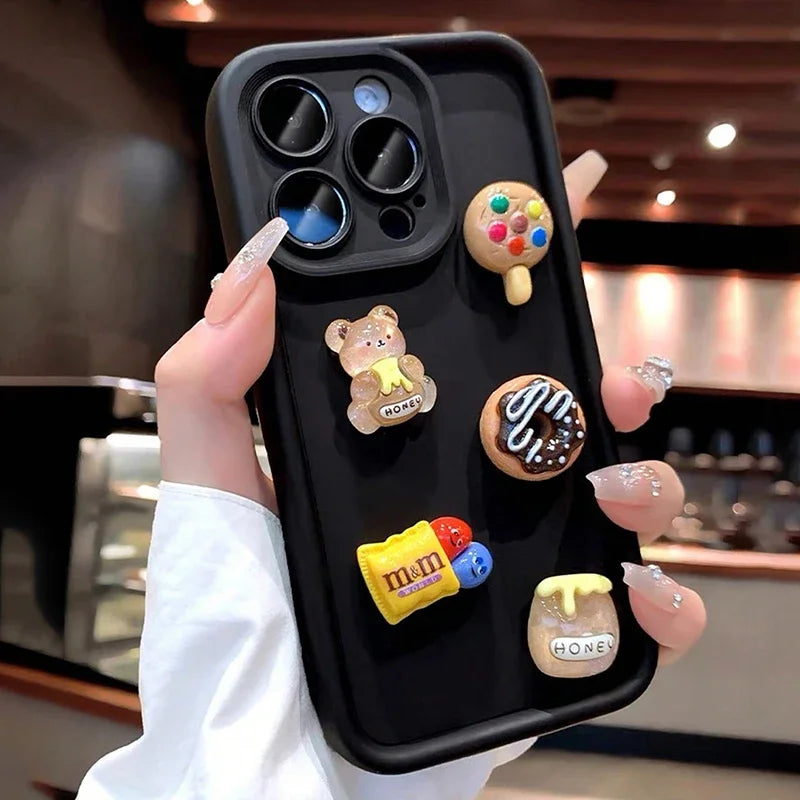 Cute 3D Bear Coffee Doughnut Phone Case For Xiaomi Poco X6 X5 X3 F5 F6 M6 X7 Pro Mi 14T 14 13T 13 12T 12 11 Lite 5G Soft Cover