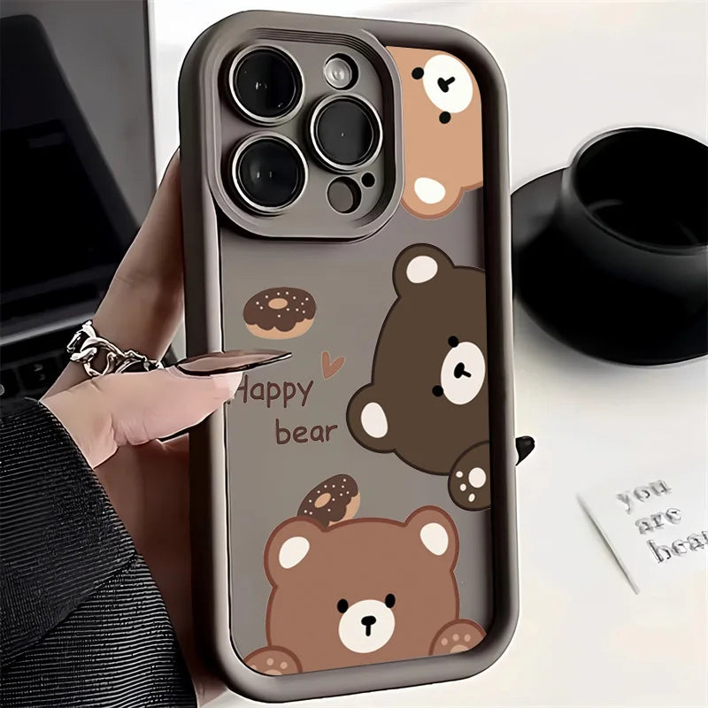 Cute Cartoon Bear Case for Samsung Galaxy S25 S23 S22 S24 Ultra Plus S21 FE A54 A53 A52 A52S A16 A15 A35 A55 A34 A33 A32 Cover