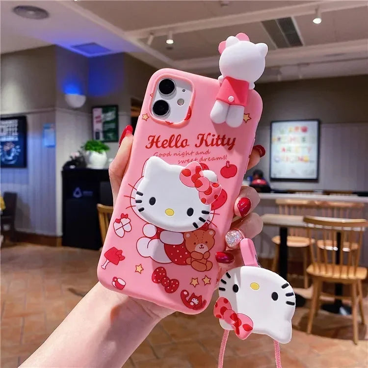 Sanrio Hello Kitty my melody Bracket Phone Case For iPhone 16 15 14 13 12 11 Pro Max Xr 14 16 Plus Case Cute Cartoon Soft Cover