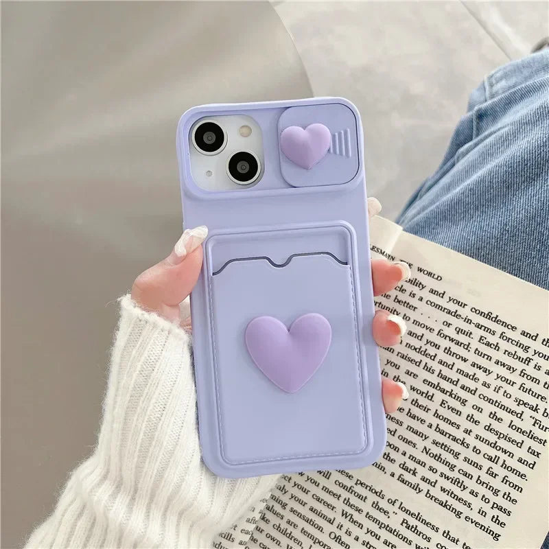 Simple Love Silicone Wallet Card Case For iPhone 15 14 13 12 11 Pro Max 7 8 Plus Case