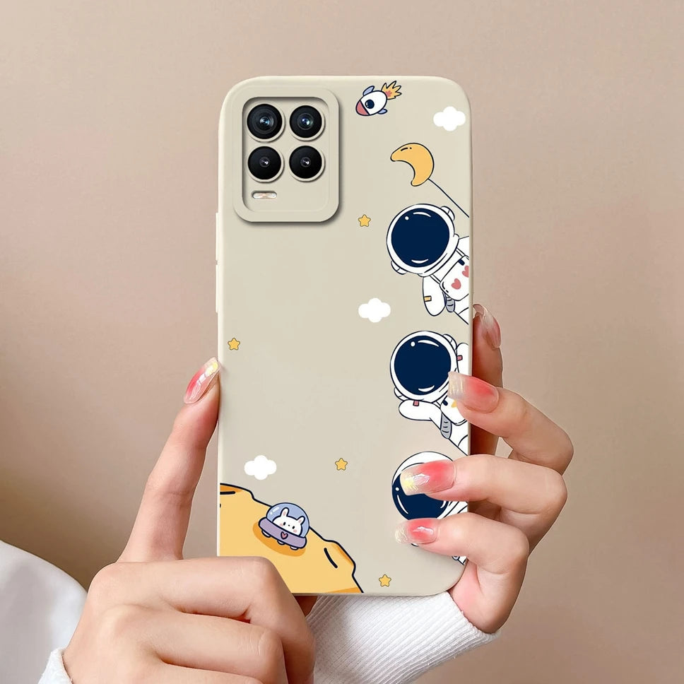 Cases For Realme 8 Pro 4G Shell Lovely Cartoon Astronaut Pattern Soft Liquid Silicone Phone Covers For Realme8 8Pro Fundas Coque